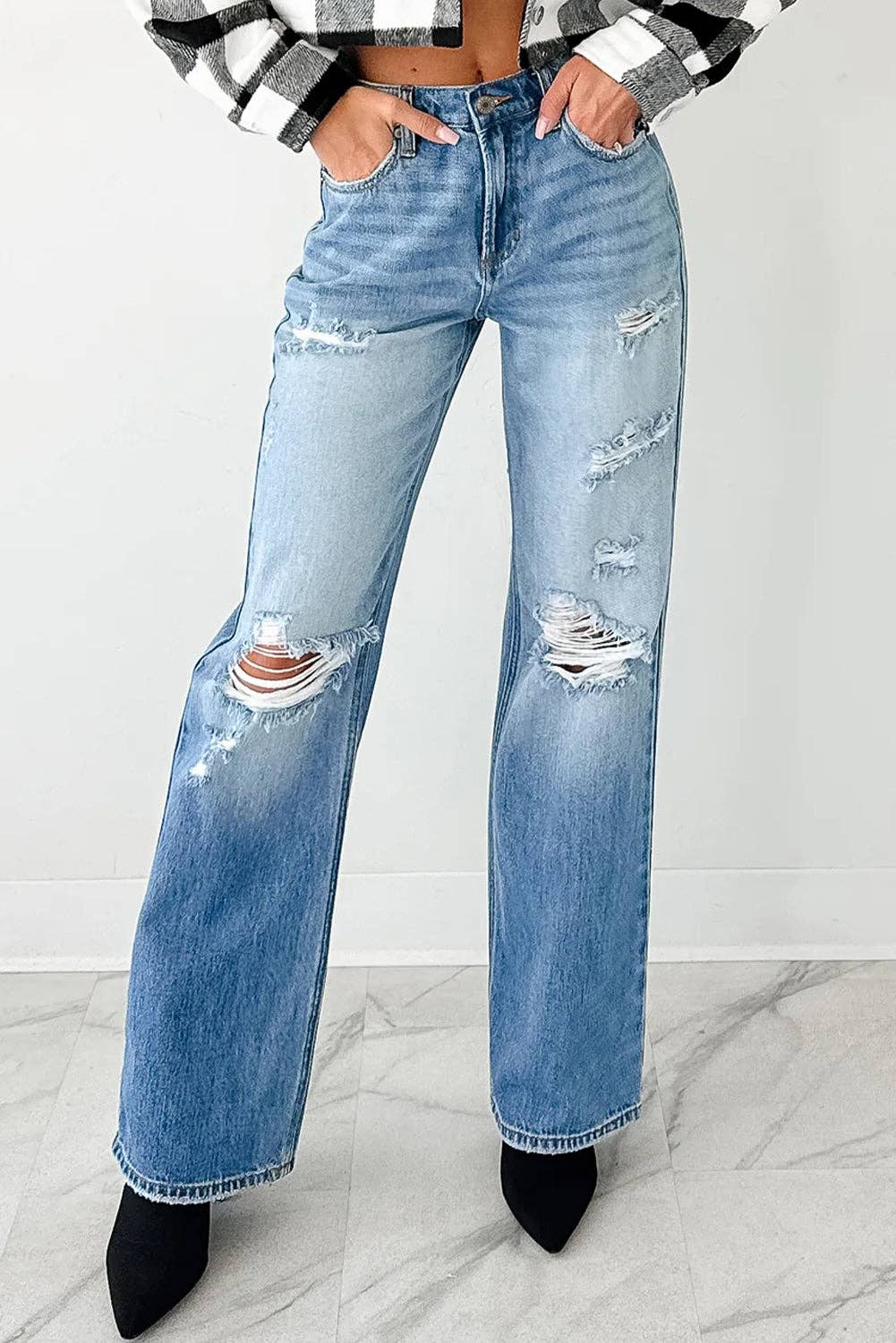 Myosotis Mid Rise Distressed Jeans