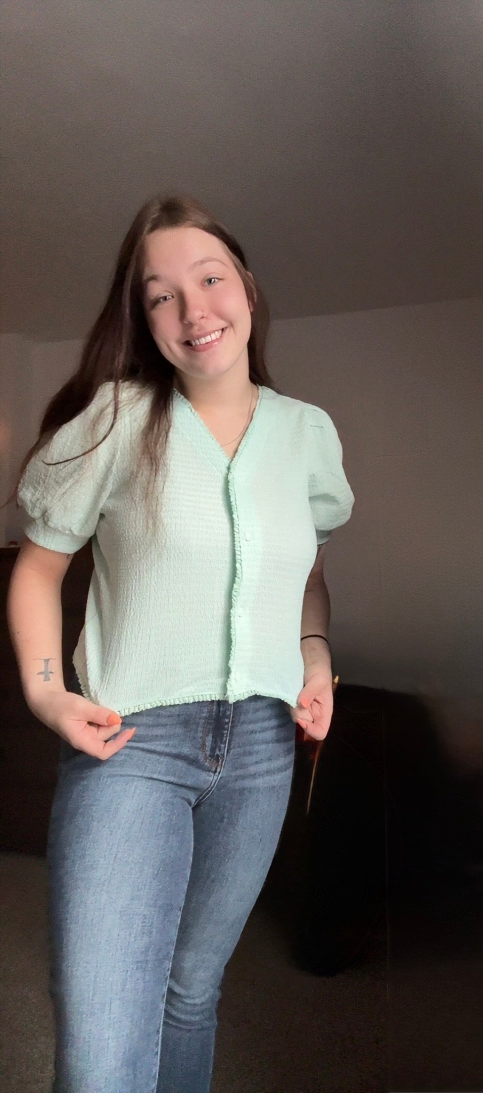 Mint Breeze Button Knit Top