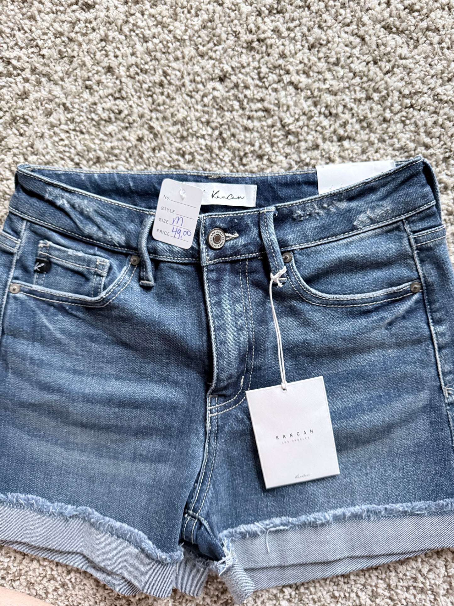 KanCan Medium Wash Distressed Cuffed Shorts