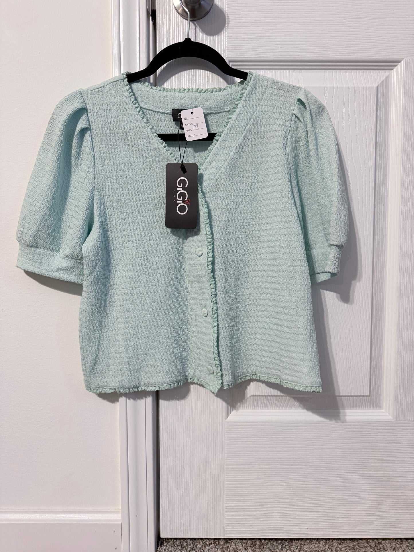 Mint Breeze Button Knit Top